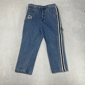 Plugg‎ Carpenter Jeans Kids Boys Blue Denim Side Stripes Elastic Waist - 25X18